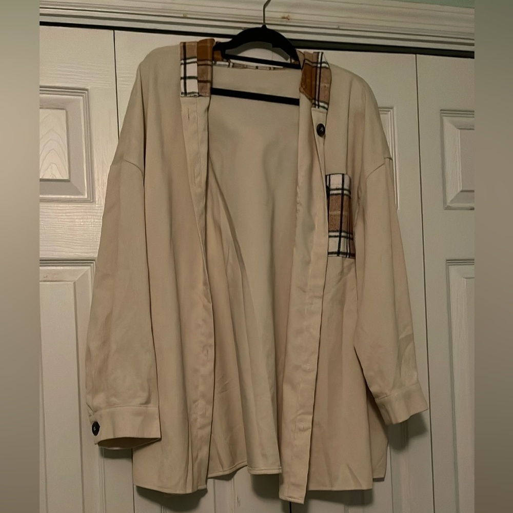 Plaid Accent Cream Jacket